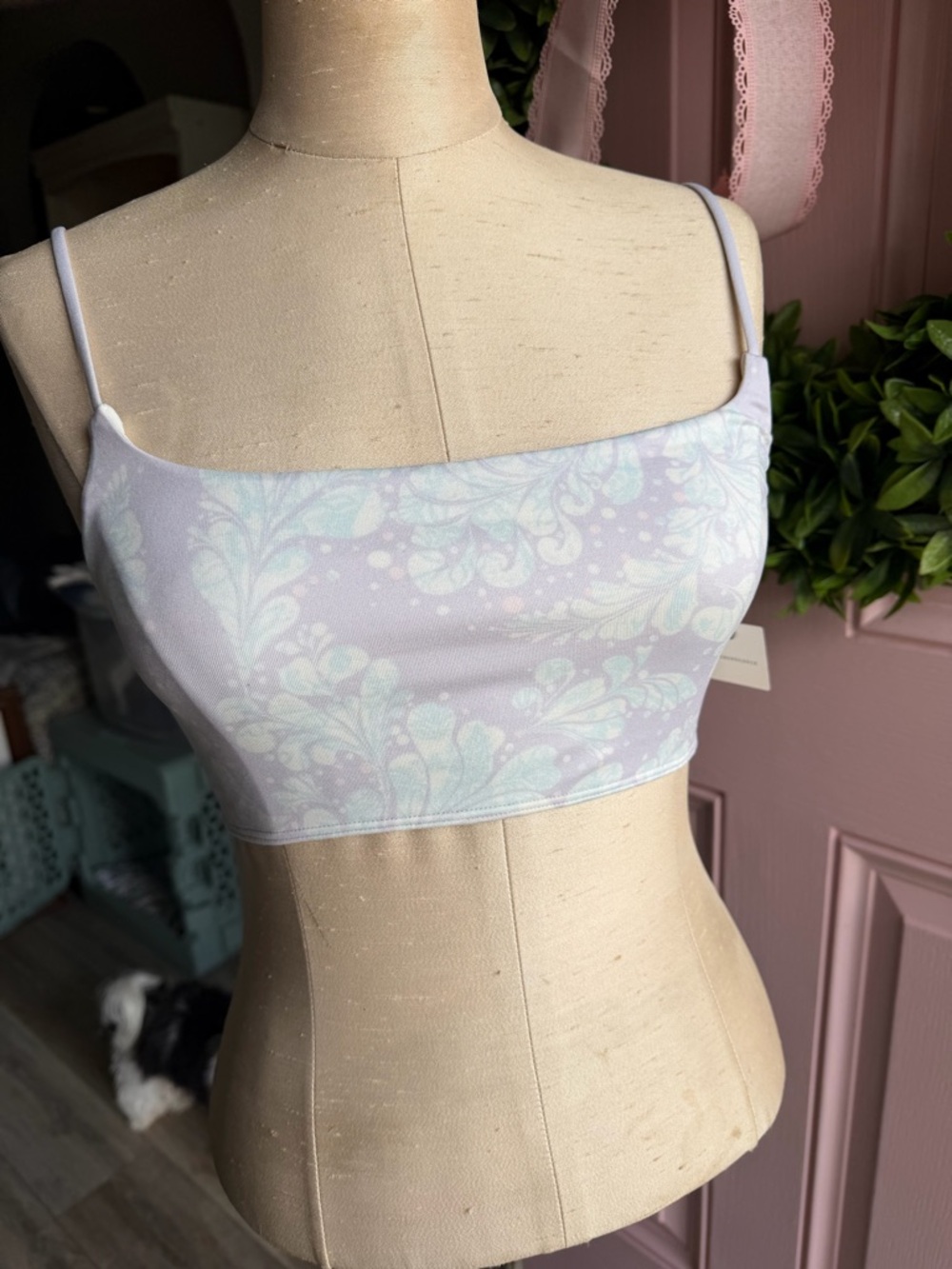 Anthropologie Lavender & Pale Blue Floral Crop Square Neck Bralette
